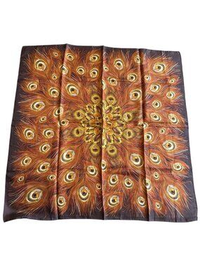 Vintage Echo Silk Brown Orange Peacock Scarf